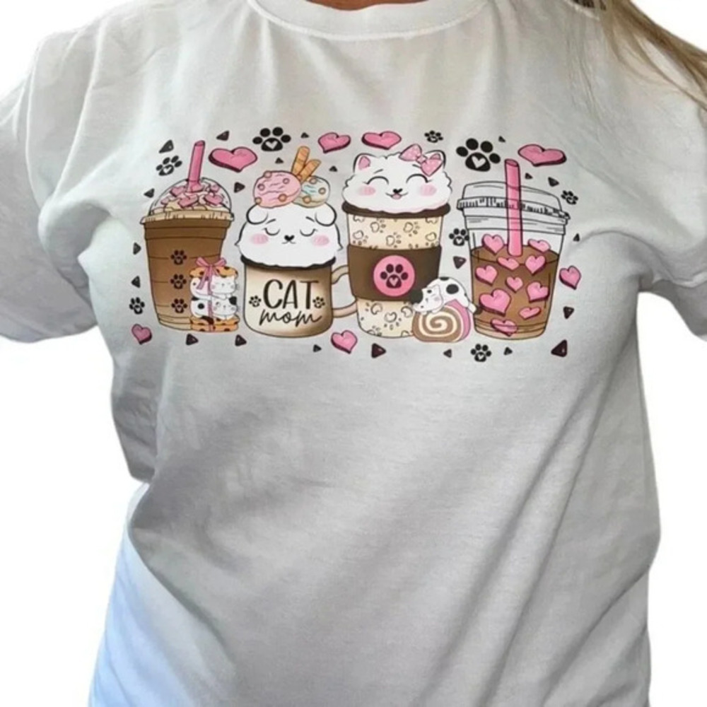Handmade💋 Womans iced coffee tee shirt “cat mom